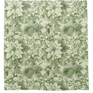 Rideaux De Douche Toile verte Poinsettia Motif de Noël (2)
