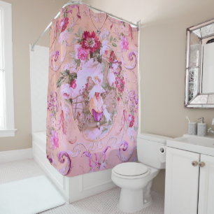 Rideaux De Douche Toile victorienne antique Rococo Style rose floral