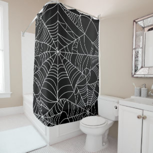 Rideaux De Douche Toiles d'araignées noires et blanches Halloween
