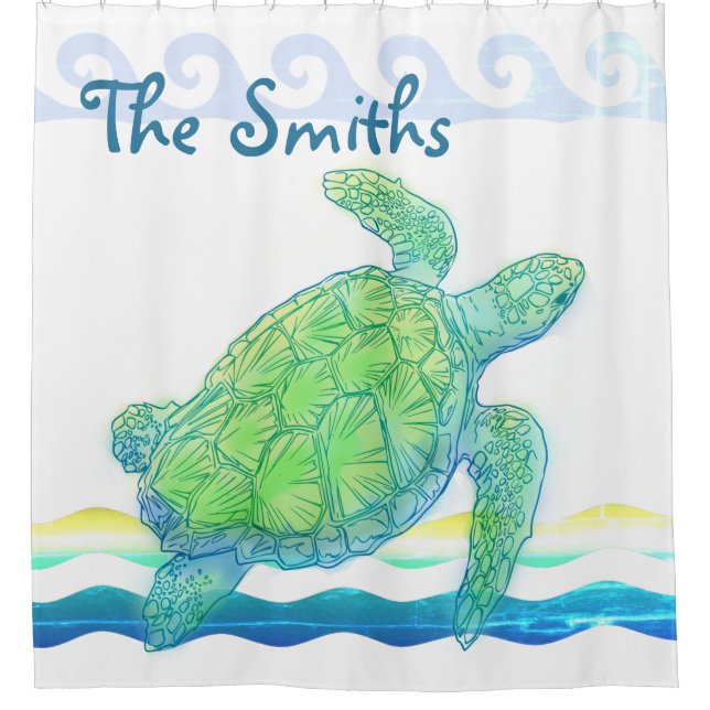Rideaux De Douche Tortue bleue et verte (Devant)