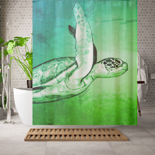 Rideaux De Douche Tortue de mer Aqua Tropicale Verte
