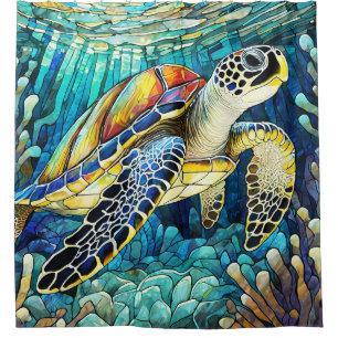 Rideaux De Douche Tortue de mer de style verre