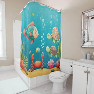 Rideaux De Douche Tortue des poissons sous-marins colorés