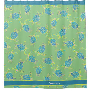 Rideaux De Douche Tortue marine marine personnalisée bleu vert