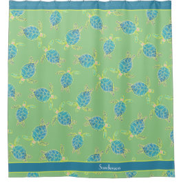 Rideaux De Douche Tortue marine marine personnalisée bleu vert bleu