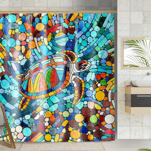 Rideaux De Douche Tortue mosaïque colorée