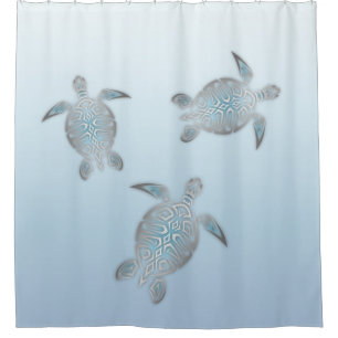 Rideaux De Douche Tortues de mer argentées bleues