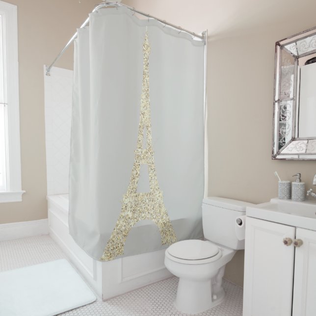 Rideaux De Douche Tour Eiffel Paris Faux Glam Gold Grey Pastel (En situation)