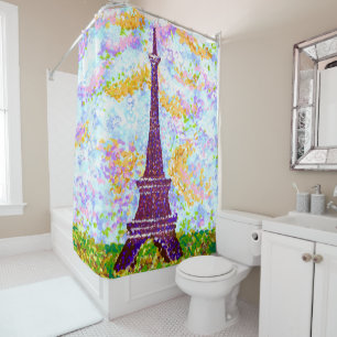 Rideaux De Douche Tour Eiffel Pointillism Paysage de printemps