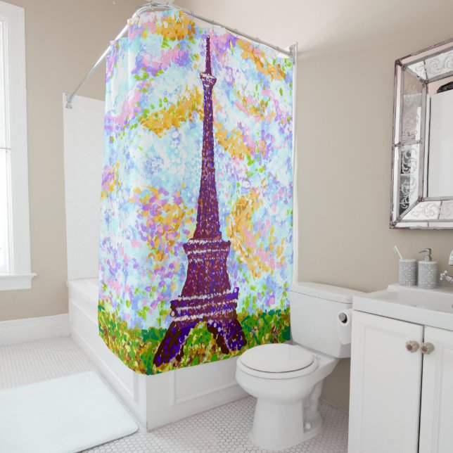 Rideaux De Douche Tour Eiffel Pointillism Paysage de printemps (En situation)