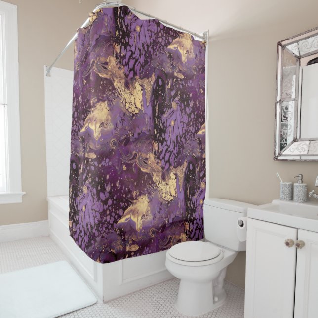 Rideaux De Douche tourbillon d'encre d'or iris : (En situation)