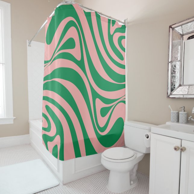 Rideaux De Douche Tourbillons super roses et verts (En situation)