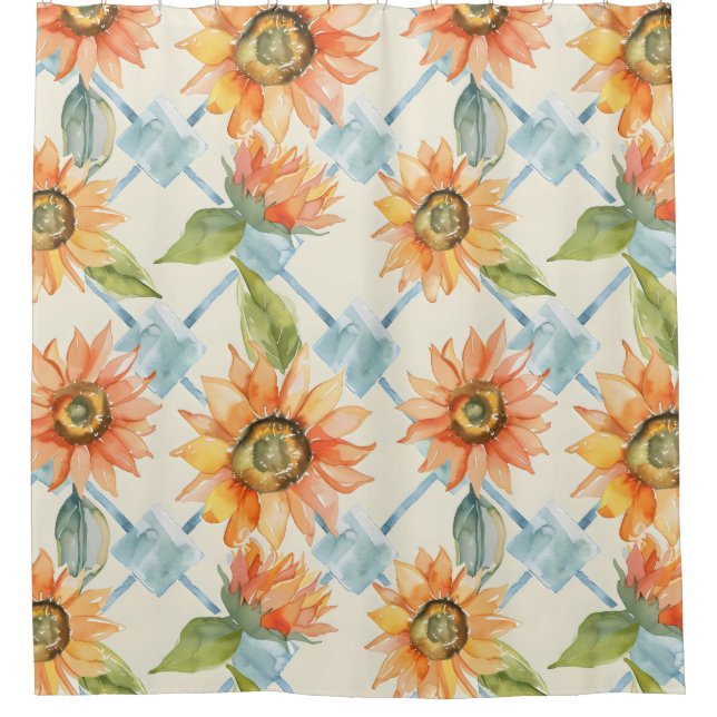 Rideaux De Douche Tournesol Aquarelle motif floral (Devant)