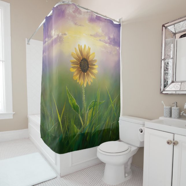 Rideaux De Douche Tournesol Fluisant dans le pré vert (En situation)