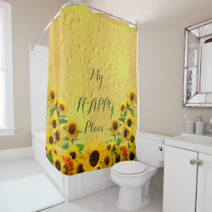 Rideaux De Douche Tournesol jaune avec gouttes d'eau Mon endroit heu