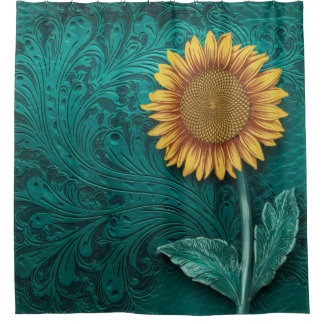 Rideaux De Douche Tournesol jaune en cuir turquoise
