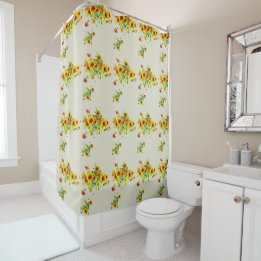 Rideaux De Douche Tournesol jaune floral sur fond blanc