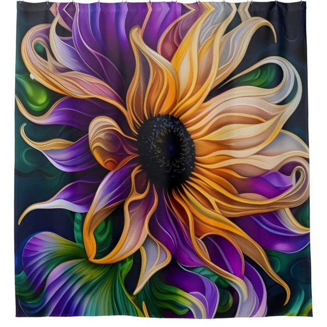 Rideaux De Douche Tournesol violet et or (Devant)