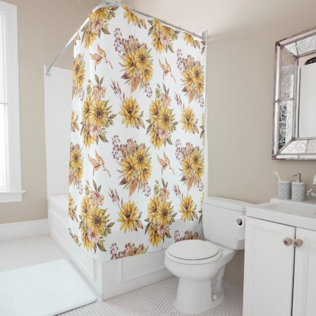 Rideaux De Douche Tournesols et Feuilles Brown (En situation)