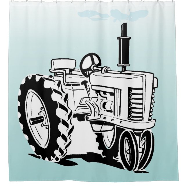 Rideaux De Douche Tracteur agricole noir et blanc sur bleu (Devant)
