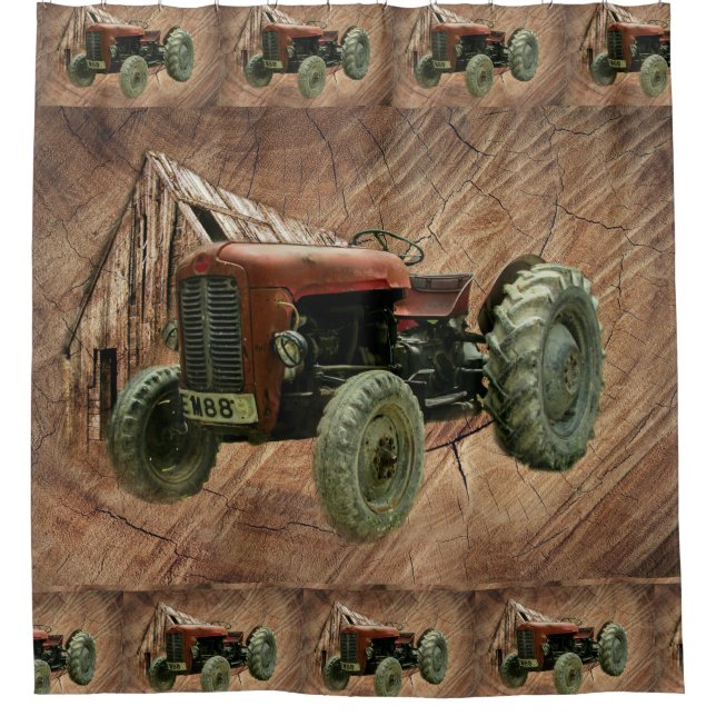 Rideaux De Douche Tracteur rouge vintage Rustic Barn Shop (Devant)