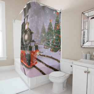 Rideaux De Douche train forestier de Noël