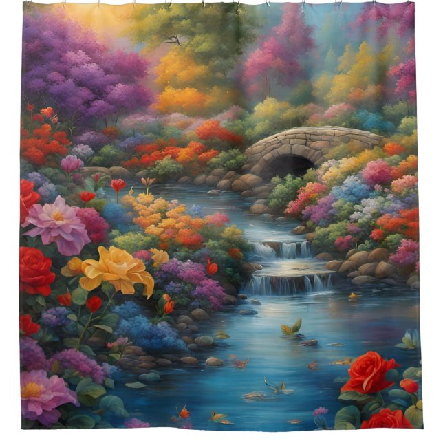 Rideaux De Douche "Tranquil Brook and Stone Bridge" (Devant)