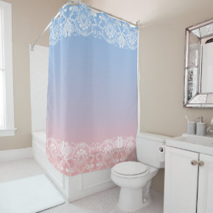 Rideaux De Douche Tranquille Pink To Blue Gradient & White Lace