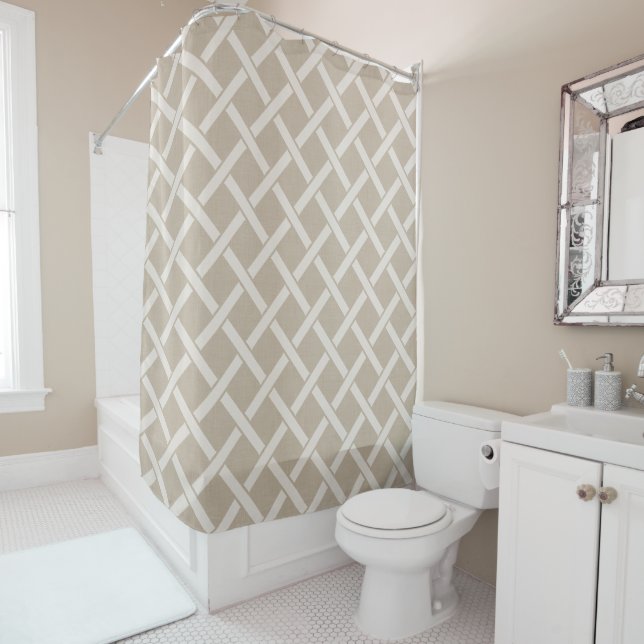 Rideaux De Douche treillis beige | Décor Farmhouse moderne (En situation)