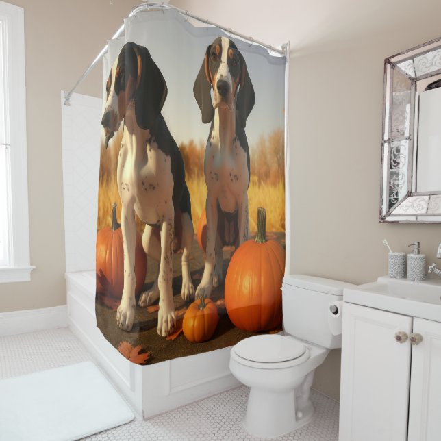 Rideaux De Douche Trek Walker Coonhound Chiot Citrouille d'automne (En situation)