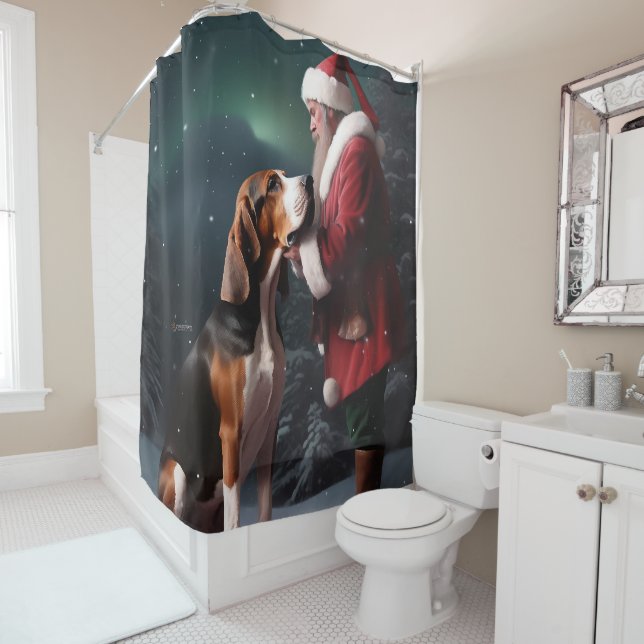 Rideaux De Douche Trek Walker Coonhound Noël du Père Noël (En situation)
