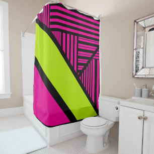 Rideaux De Douche Triangle rayures en vert citron, rose chaud et noi