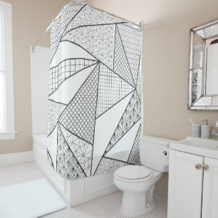 Rideaux De Douche Triangles blancs noirs modernes Motif géométrique
