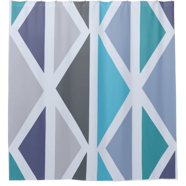 Rideaux De Douche Triangles d'art géométrique rétro gris turquoise (Devant)