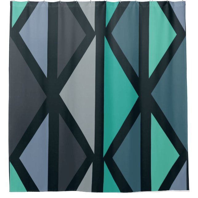 Rideaux De Douche Triangles d'art géométrique rétro Turquoise noir (Devant)