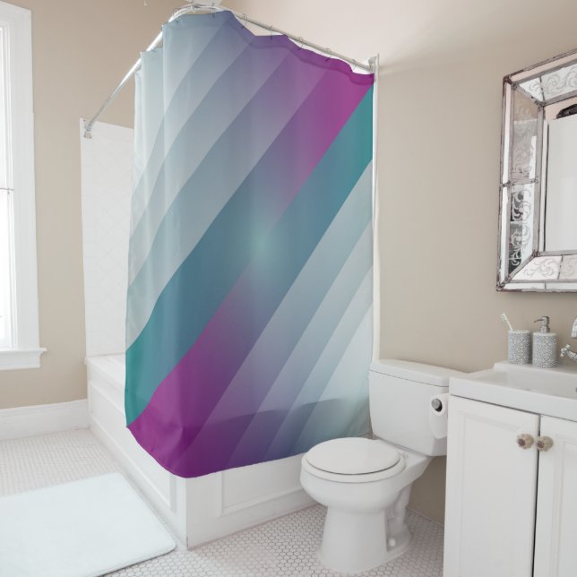 Rideaux De Douche triangles gris magenta turquoise (En situation)