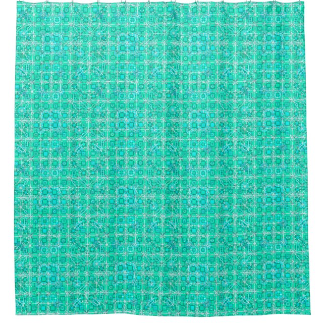 Rideaux De Douche Tribal Batik - aqua et turquoise avec blanc (Devant)