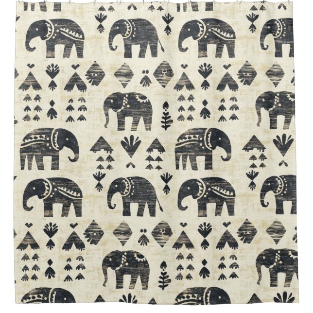 Rideaux De Douche Tribal Elephant Boho Pattern (1) (Devant)
