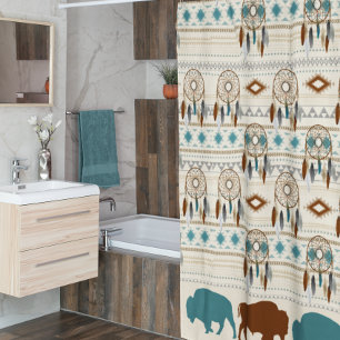 Rideaux De Douche Tribal Pattern Southwest Buffalo Bison Woodland