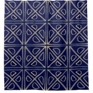 Rideaux De Douche Tribal Seamless Blue Geometric Pattern. Striped Ha