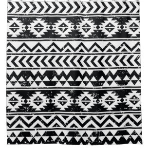 Rideaux De Douche Tribu aztèque : motif blanc grinçant.