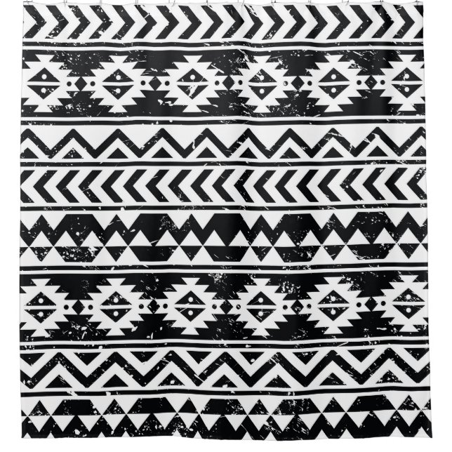Rideaux De Douche Tribu aztèque : motif blanc grinçant. (Devant)