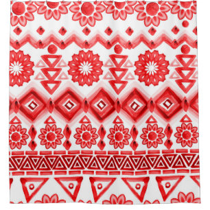 Rideaux De Douche Tribus rouge, motif ethnique aquarelle.