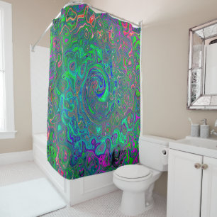 Rideaux De Douche Trippy Chartreuse et Blue Retro Liquid Swirl