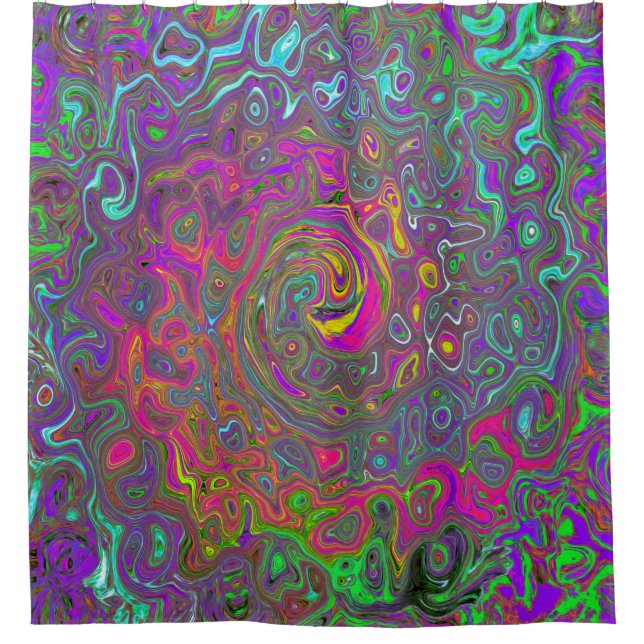 Rideaux De Douche Trippy Hot rose Abstrait Retro Liquid Swirl (Devant)