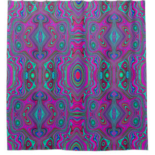 Rideaux De Douche Trippy Retro Magenta, bleu et vert Abstrait