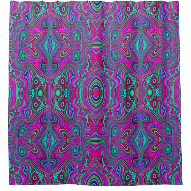 Rideaux De Douche Trippy Retro Magenta, bleu et vert Abstrait (Devant)
