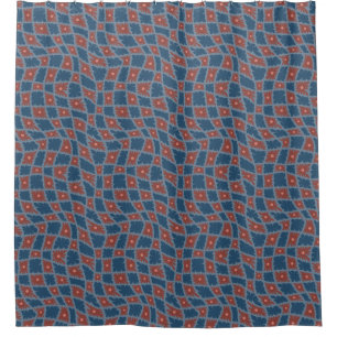 Rideaux De Douche Trippy super 60s Flower Checks Blue Red