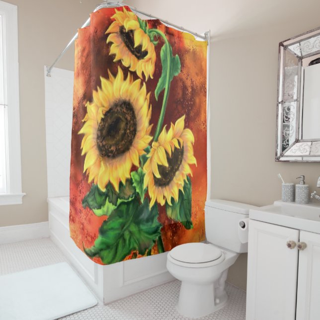 Rideaux De Douche Trois Tournesols Douche Peinture (En situation)