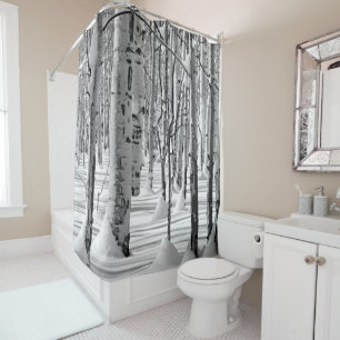 Rideaux De Douche Troncs d'arbre à Aspen monochrome en hiver photo 